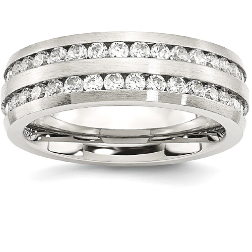 IceCarats Stainless Steel 7mm Double Row Cubic Zirconia Cz Band Ring Size 6.00