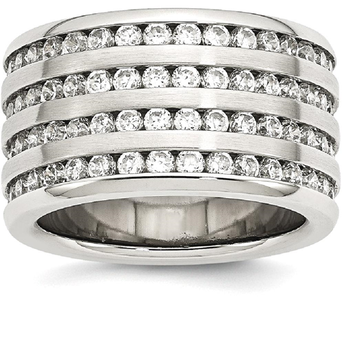 IceCarats Stainless Steel Multirow 13mm Cubic Zirconia Cz Band Ring Size 7.00