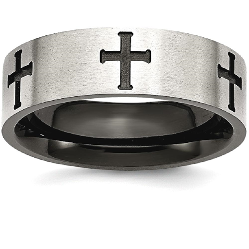 IceCarats Stainless Steel 7mm Black Plated Crosses Brushed/ Wedding Ring Band Size 9.50 Designed Religious