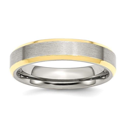IceCarats Stainless Steel Beveled Edge 5mm Brushed/ Yellow Plated Wedding Ring Band Size 12.50 Classic Flat Wedge