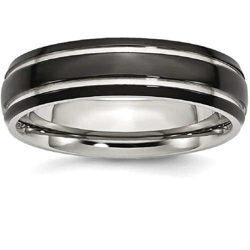 IceCarats Stainless Steel Grooved 6mm Black Plated Wedding Ring Band Size 10.50