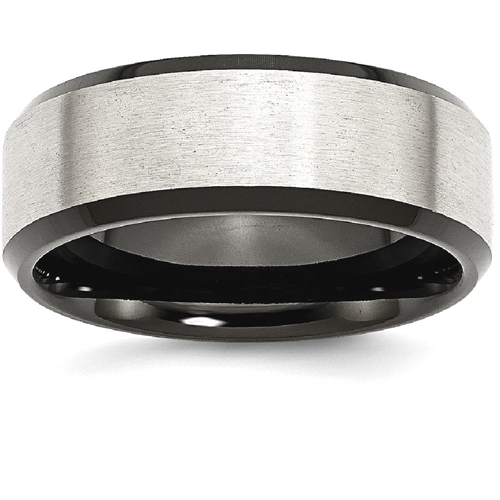 IceCarats Stainless Steel Beveled Edge Black Plated 8mm Brushed Wedding Ring Band Size 10.00 Classic Flat Wedge