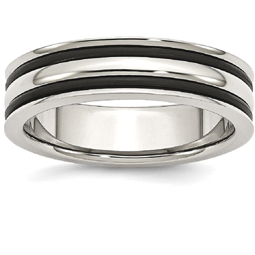 IceCarats Stainless Steel 6mm Grooved Black Rubber Wedding Ring Band Size 10.00
