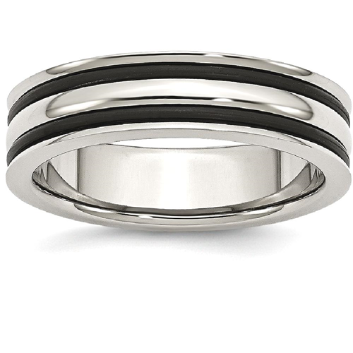 IceCarats Stainless Steel 6mm Grooved Black Rubber Wedding Ring Band Size 7.50