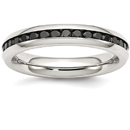 IceCarats Stainless Steel 4mm Black Cubic Zirconia Cz Band Ring Size 8.00