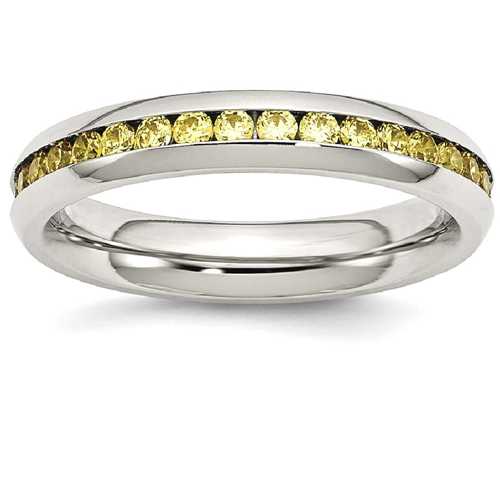 IceCarats Stainless Steel 4mm November Yellow Cubic Zirconia Cz Band Ring Size 8.00 Birthstone