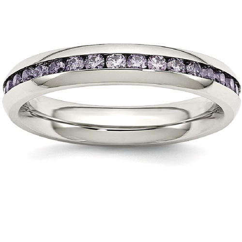 IceCarats Stainless Steel 4mm February Purple Cubic Zirconia Cz Band Ring Size 6.00 Birthstone
