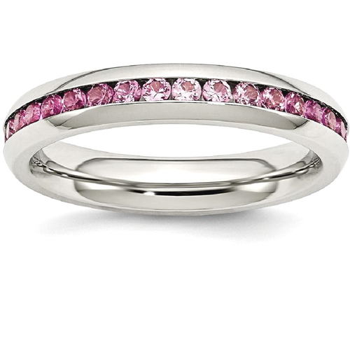 IceCarats Stainless Steel 4mm July Dark Pink Cubic Zirconia Cz Band Ring Size 6.00 Birthstone