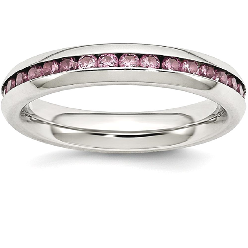 IceCarats Stainless Steel 4mm June Pink Cubic Zirconia Cz Band Ring Size 6.00 Birthstone
