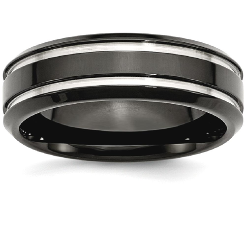 IceCarats Stainless Steel Black Plated Grooved 7mm Wedding Ring Band Size 10.00