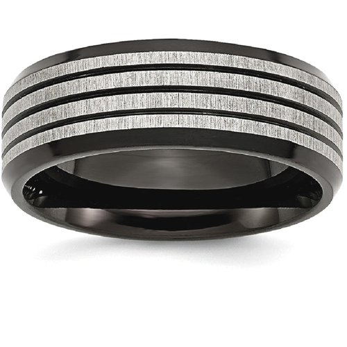 IceCarats Stainless Steel Striped 8mm Black Plated Brushed/ Wedding Ring Band Size 7.00 Fancy