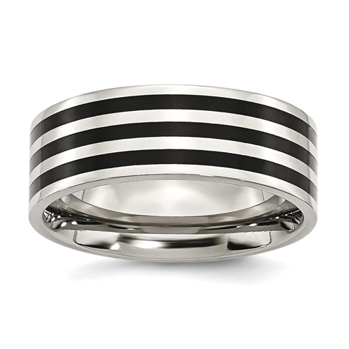 IceCarats Stainless Steel 8mm Black Plated Striped Wedding Ring Band Size 10.00