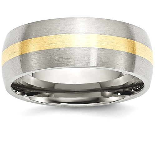 IceCarats Stainless Steel 14k Yellow Inlay 8mm Brushed Wedding Ring Band Size 8.00 Preciou Metal
