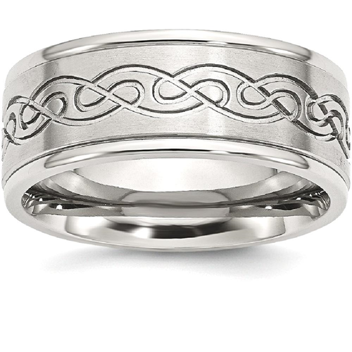 IceCarats Stainless Steel Scroll Design 9mm Brushed/ Ridged Edge Wedding Ring Band Size 13.50 Fancy