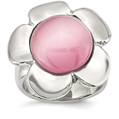 IceCarats Stainless Steel Pink Cats Eye Flower Band Ring Size 6.00 Stone Leaf
