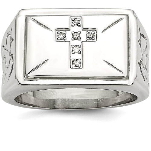 IceCarats Stainless Steel Diamond Cross Religious Textured Sides Band Ring Size 9.00