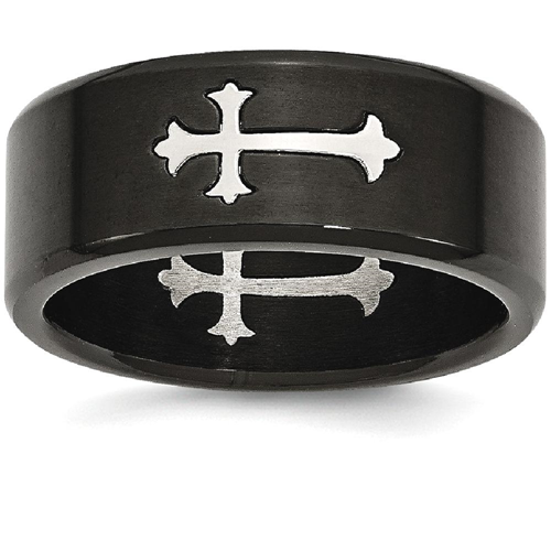 IceCarats Stainless Steel Brushed Black Plated Cross Religious 9mm Wedding Ring Band Size 10.00 Designed