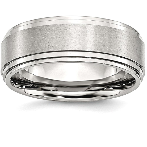 IceCarats Stainless Steel Ridged Edge 8mm Brushed Wedding Ring Band Size 12.00 Classic Flat Wedge