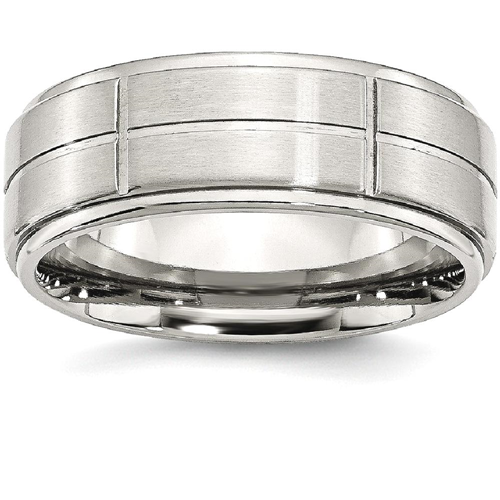 IceCarats Stainless Steel Grooved 8mm Brushed/ Ridged Edge Wedding Ring Band Size 12.00