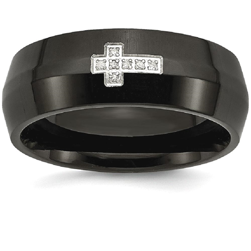 IceCarats Stainless Steel Black Plated Diamond Cross Religious Band Ring Size 13.00 Men