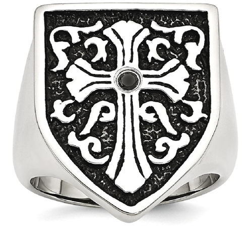 IceCarats Stainless Steel Cross Religious Black Diamond Shield Band Ring Size 12.00 Men