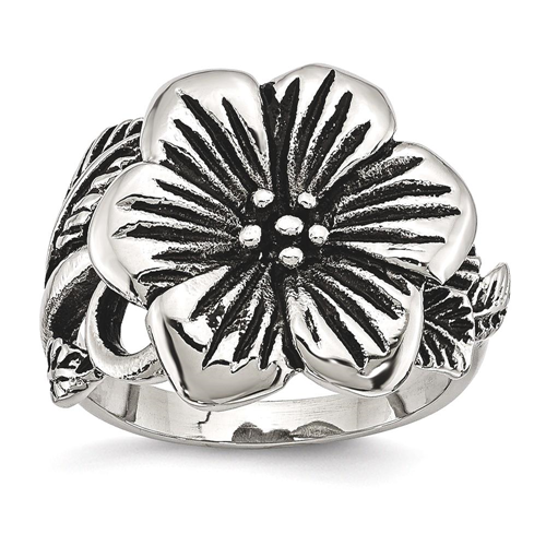 IceCarats Stainless Steel Antique Finish Flower Band Ring Size 6.00 Leaf