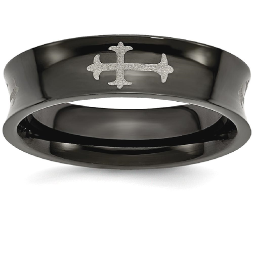 IceCarats Stainless Steel Concave Crosses Black Plated 6mm Wedding Ring Band Size 10.50 Designed Religious