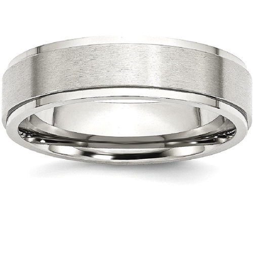 IceCarats Stainless Steel Ridged Edge 6mm Brushed Wedding Ring Band Size 10.50 Classic Flat Wedge