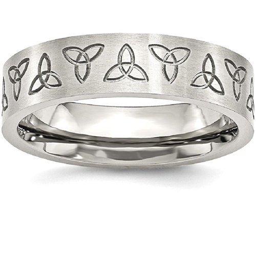 Celtic Stainless Steel Engraved Trinity Symbol Brushed 6mm Band