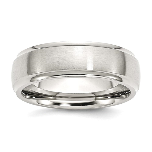 IceCarats Stainless Steel Ridged Edge 7mm Brushed Wedding Ring Band Size 12.00 Classic Domed Wedge