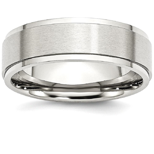 IceCarats Stainless Steel Ridged Edge 7mm Brushed Wedding Ring Band Size 13.00 Classic Flat Wedge