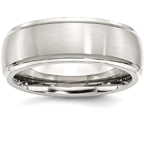 IceCarats Stainless Steel Ridged Edge 8mm Brushed Wedding Ring Band Size 10.50 Classic Domed Wedge