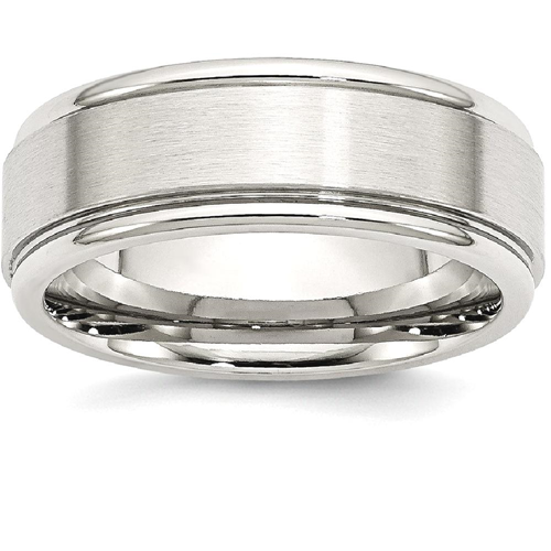 IceCarats Stainless Steel Ridged Edge 8mm Brushed Wedding Ring Band Size 10.50 Classic Flat Wedge