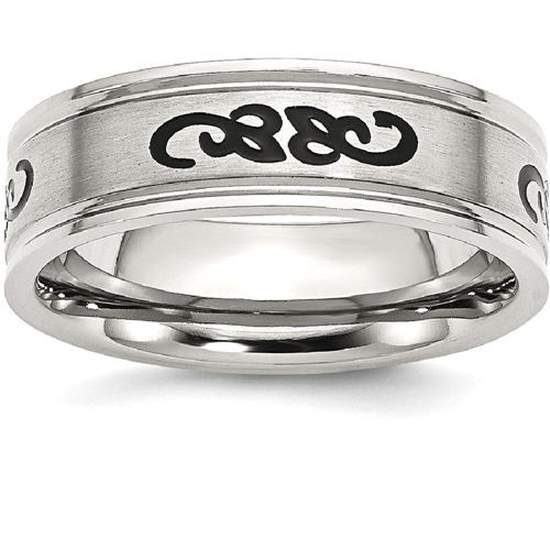 IceCarats Stainless Steel Black Rubber 7mm Ridged Edge Brushed Wedding Ring Band Size 11.50 Designed