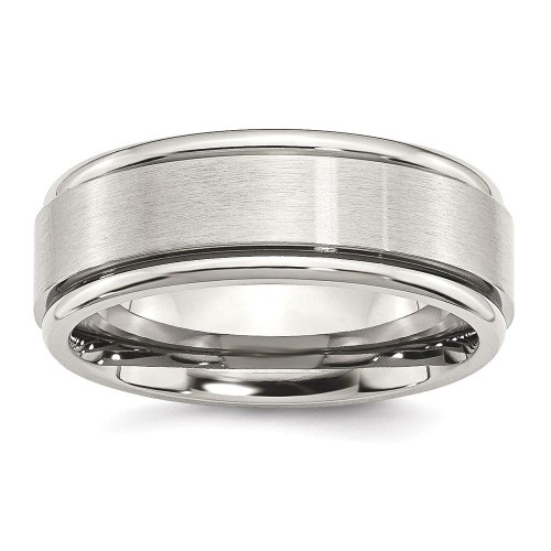 IceCarats Titanium Ridged Edge 8mm Brushed Wedding Ring Band Size 14.50 Classic Flat Wedge