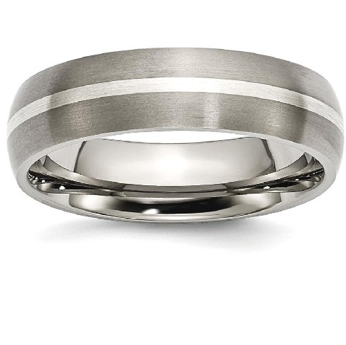 IceCarats Titanium 925 Sterling Silver Inlay 6mm Brushed Wedding Ring Band Size 8.50 Preciou Metal