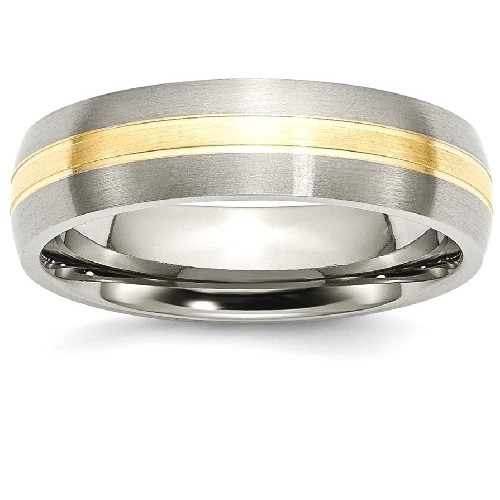 IceCarats Titanium Grooved 14k Yellow Inlay 6mm Brushed Wedding Ring Band Size 13.00 Preciou Metal