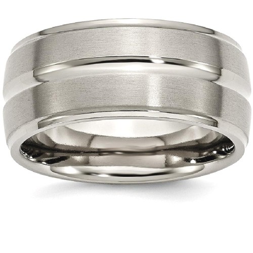 IceCarats Titanium Grooved Ridged Edge 10mm Brushed Wedding Ring Band Size 11.50