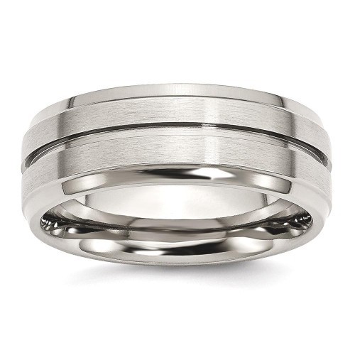 IceCarats Titanium Grooved Ridged Edge 8mm Brushed Wedding Ring Band Size 10.50