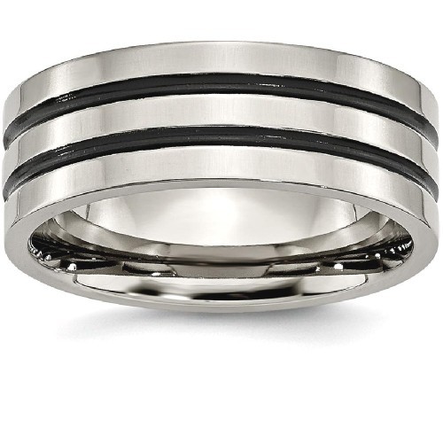 IceCarats Titanium Enameled Grooved Flat 8mm Wedding Ring Band Size 9.00