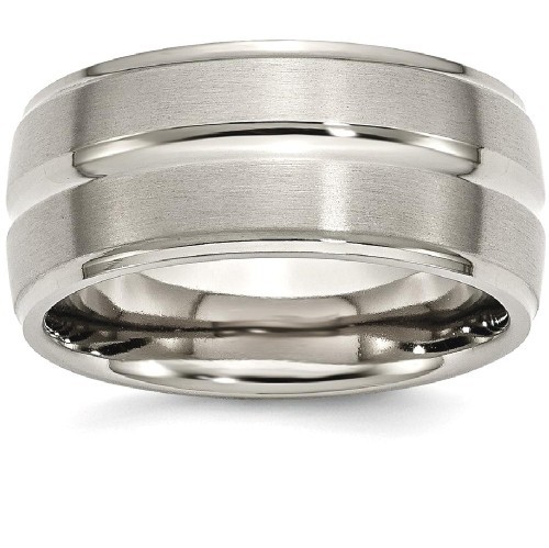 IceCarats Titanium Grooved Ridged Edge 10mm Brushed Wedding Ring Band Size 14.00