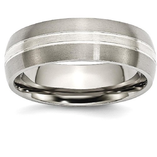 IceCarats Titanium Grooved 7mm 925 Sterling Silver Inlay Brushed/ Wedding Ring Band Size 12.00 Preciou Metal