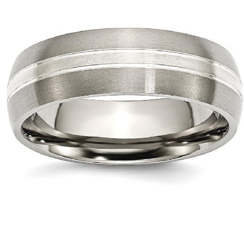 IceCarats Titanium Grooved 7mm 925 Sterling Silver Inlay Brushed/ Wedding Ring Band Size 8.50 Preciou Metal