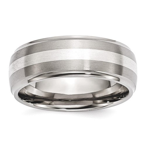IceCarats Titanium Ridged Edge 925 Sterling Silver Inlay 8mm Brushed/ Wedding Ring Band Size 10.50 Preciou Metal