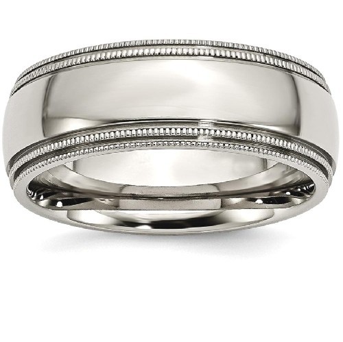 IceCarats Titanium Grooved Beaded Edge 8mm Wedding Ring Band Size 8.50 Classic Milgrain