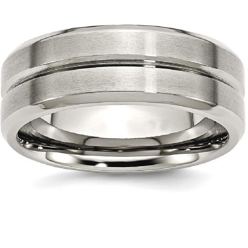 IceCarats Titanium Grooved Beveled Edge 8mm Brushed Wedding Ring Band Size 12.50