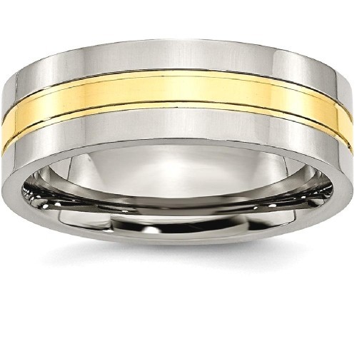 IceCarats Titanium Yellow Plated Grooved 7mm Wedding Ring Band Size 9.50