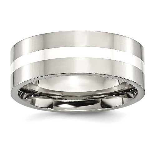 IceCarats Titanium 925 Sterling Silver Inlay Flat 8mm Wedding Ring Band Size 7.50 Preciou Metal