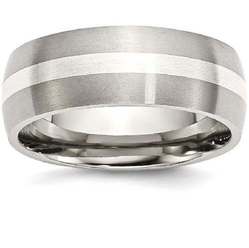 IceCarats Titanium 925 Sterling Silver Inlay 8mm Brushed Wedding Ring Band Size 6.00 Preciou Metal