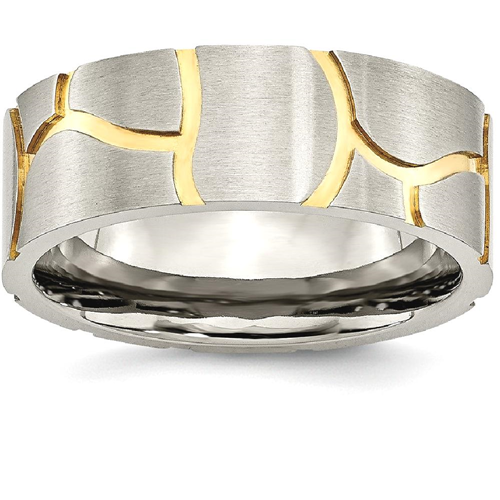 IceCarats Titanium Grooved Yellow Plated Mens 8mm Brushed Wedding Ring Band Size 7.50 Men Fancy